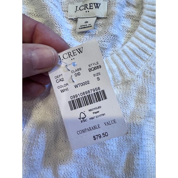 NWT J.Crew Womens White Long Sleeve Crew Neck Lightweight Sweater Small Beachy - Picture 2 of 4